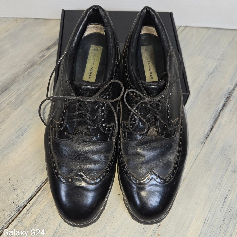 Dexter Golf Mens Black Leather Wingtip Golf Shoes Lace Up Wingtip‎ Style
